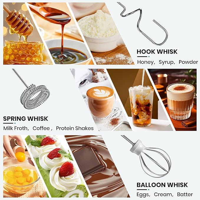 Colarlemo Milk Frother Handheld Rechargeable, Frother Wand Drink Mixer Electric Whisk for Coffee, Detachable With 3 Stainless Whisks, Hand Mixer for Lattes, Cappuccino, Matcha, Egg, No Stand, Red