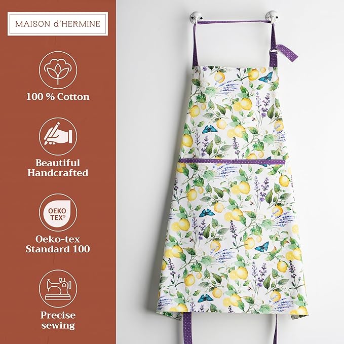 Maison d' Hermine 100% Cotton Apron for women with Pocket Kitchen Chef Apron for Men Cooking Mothers Day Gifts