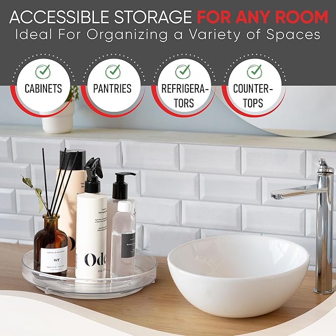 Oizeir Lazy Susan Organizer for Cabinet, 9 Inch Clear Acrylic Turntable – Rotating Spice Rack, Pantry, Fridge & Countertop Organizer, Smooth Spinning, Space-Saving Kitchen Storage (2 Pack)