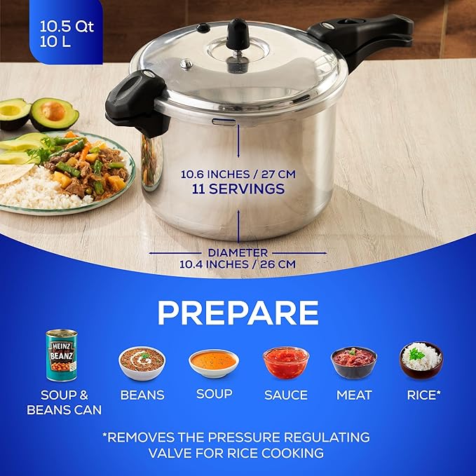 Universal (10.5 Quart / 10 Liter) Ultra Pressure Cooker, Pressure Pot with 6 Safety Systems, Aluminum Pressure Cooker for 11 Servings, Even Heat Distribution, Diameter 10.4 inches, Height 10.6 inches