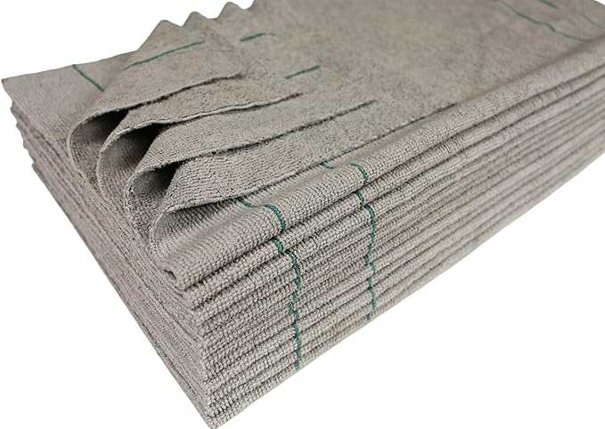 CleanAide Silver-Embedded Microfiber Towels, Edgeless, Lint-Free, Odor-Resistant, Ultra Absorbent, Streak-Free Cleaning for Auto, Home, Kitchen, Glass & Electronics, 16x16 in, 12-Pack, Green Stripes