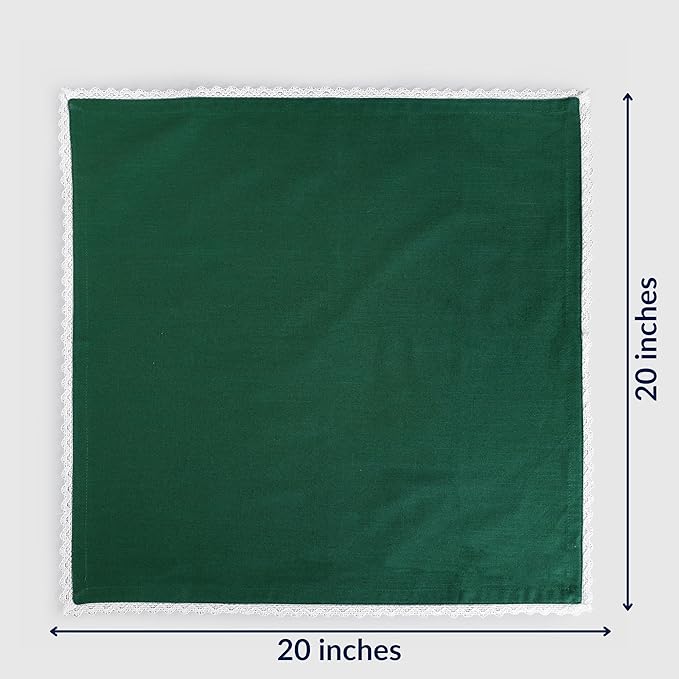 FINGERCRAFT Dinner Cloth Napkin Cotton Blend 4 Pack Vintage Rustic Premium Quality Mitered Corners Napkin Cloth with Elegant Lace for Everyday Use, Pre Shrunk and Good Absorbency 20x20 in Eden Green