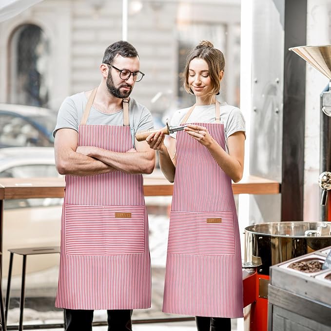 BeLuyi 2 Pack Adjustable Bib Apron with 2 Pockets Chef Cooking Kitchen Restaurant Aprons for Women Men