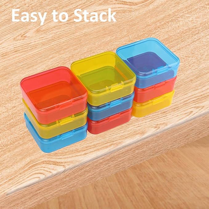 Mathtoxyz Bead Organizer Box(Red,Yellow,Blue), 31Pcs Small Bead Organizers and Storage Plastic Cases Mini Clear Containers Boxes with Hinged Lid and Rectangle for Bracelet Making DIY Jewelry Craft