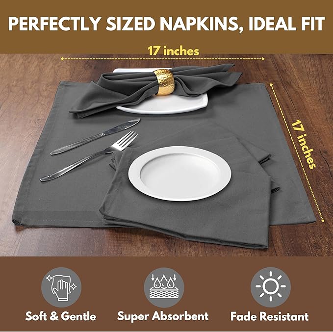 Native Fab Solid Cloth Napkin Set of 4, 100% Cotton, Washable, Reusable Dinner Cloth Napkin 17x17 inches, Table Decor Napkins for Dinner, Events, Grey