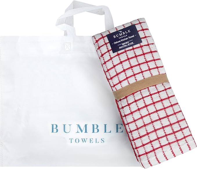 Bumble Kitchen Towels (6 Pack) | 16" x 28" | 100% Cotton Dish Towels for Kitchen | 380 GSM | Soft, Highly Absorbent & Durable Dish Towels with Hanging Loop | Red