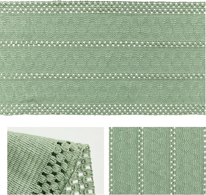 Artoid Mode Light Green Farmhouse Woven Rustic Hollow Table Runner, Seasonal Holiday Hollow Kitchen Dining Table Decoration for Home Party Decor 12x108 Inch