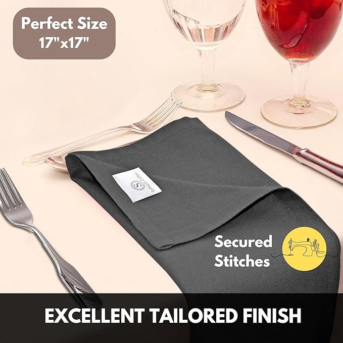 Napkins 100% Cotton Decorative Napkin Washable Cloth Napkins Set of 4 for Home, Wedding, Restaurant, Buffet Party & Camping - Grey (17"x17")