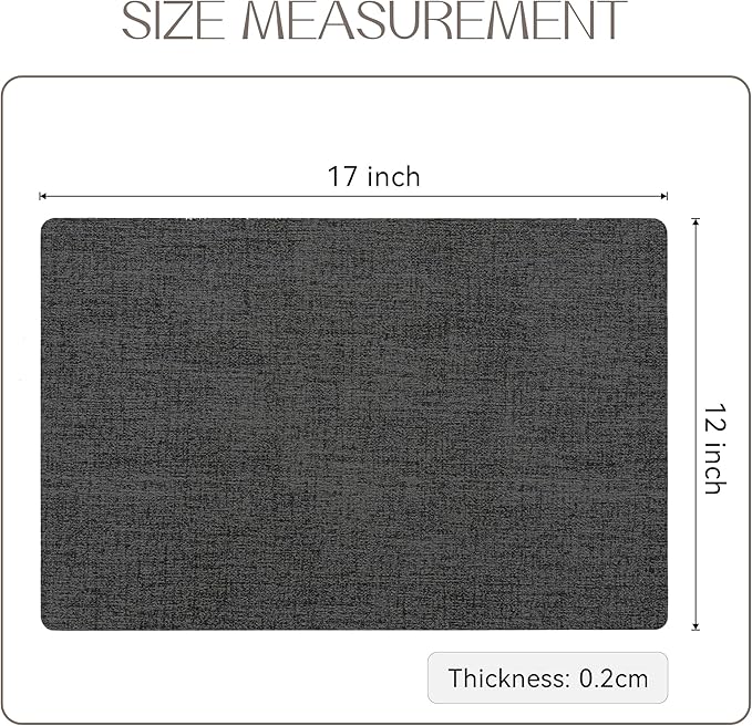 Romanstile Vinyl Placemats Set of 8-12 X 17 Inch - Faux Leather 100% Waterproof Oil-Proof Wipeable Place Mats, Heat Resistant Reversible PU Table Mats for Kitchen Dining Party Outdoor, Charcoal