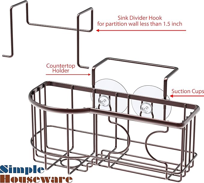 Simple Houseware Kitchen Sink Caddy Organizer for Brush Sponge Holder, Bronze