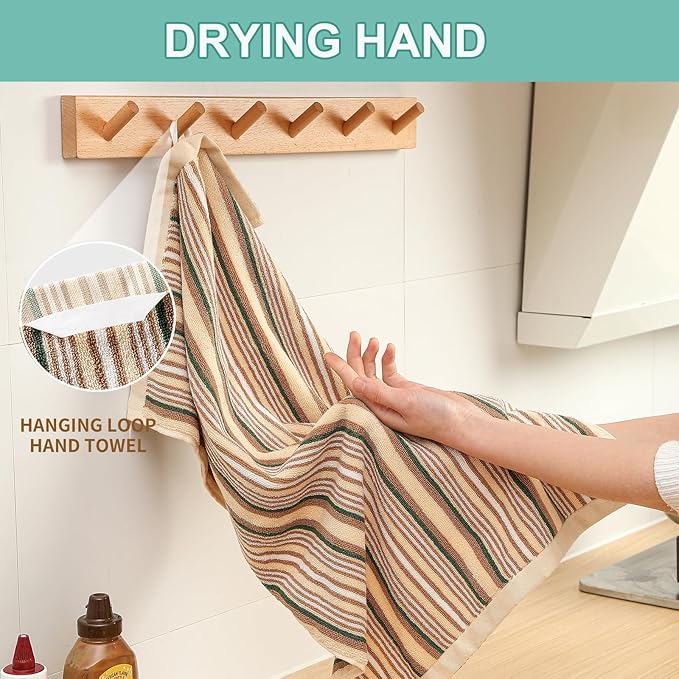 SALAS Premium Cotton Kitchen Dish Towels for Drying Dishes,Large Long Kitchen Hand Towels, Thick Highly Absorbent Dish Clothes Tea Towel Sets with Hanging Loop, 16" X 26", 4 Pcs
