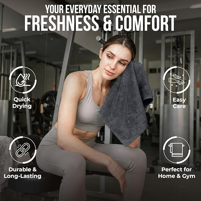 RIVERSIDE Pack of 12 Washcloths, 12 x 12 Inches, 100% Cotton, Premium Flannel Face Cloths, Highly Absorbent & Soft Feel Fingertip Towels (Charcoal Gray, 12 Pack)