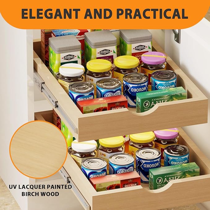 Pull Out Drawers for Cabinet Wood Slide Out Cabinet Organizer and Storage Cabinet Kitchen Drawers Slide Out Shelves Pull Out Shelves in Kitchen Pantry Bathroom with Soft Close 15"W x 22"D x 3"H