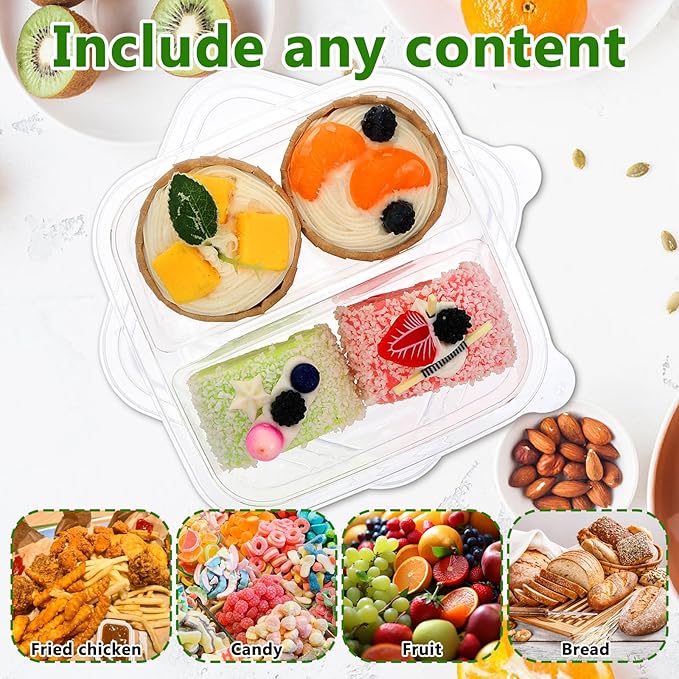 FMOACEN 20 Pcs Bento Snack Containers 2 Compartment Food Storage Containers Plastic Divided Bento Boxes Disposable Meal Prep Lunch Boxes with Lids for Office Work Travel and Outdoor Activities
