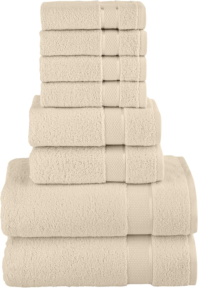 Elegant Comfort Premium Cotton 8-Piece Towel Set, Includes 4 Washcloths, 2 Hand Towels and 2 Bath Towels, 100% Turkish Cotton - Highly Absorbent and Super Soft Towels for Bathroom, Ivory