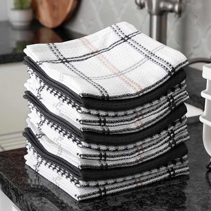 T-Fal Premium Waffle Dish Cloths: Highly Absorbent, Super Soft Long Lasting - 100% Cotton, 12"x13" Towel for Cleaning & Drying, (12-Pack), Neutral