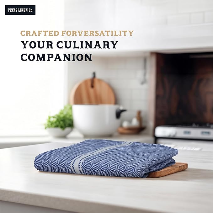 TEXAS LINEN CO. Cotton Kitchen Towels 6 Pack - 15 x 25 Inches - Highly Absorbent Dish Towels for Kitchen Drying, Soft Durable Reusable Quick Dry Tea, Kitchen and Dish Cloths Set - Blue Chambray