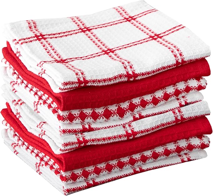 T-Fal Premium Waffle Dish Cloths: Highly Absorbent, Super Soft Long Lasting - 100% Cotton, 12"x13" Towel for Cleaning & Drying, (8-Pack), Red