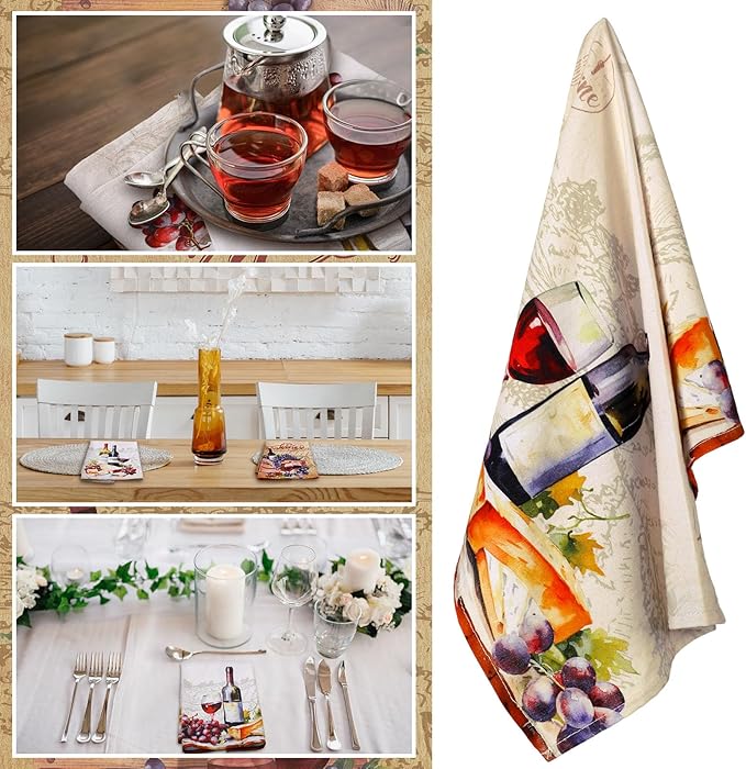 Bencailor 6 Pcs Red Wine Kitchen Towels Decorative Sets Dish Towels Absorbent Fast Drying Hand Tea Vintage Hanging Reusable Cleaning Dishcloths for Cooking Farmhouse Bathroom Accessory