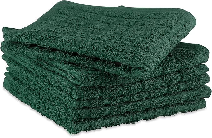 DII Basic Terry Collection Solid Windowpane Dishcloth Set, 12x12, Dark Green, 6 Piece