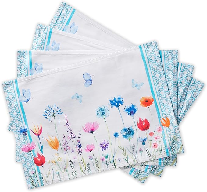 Maison d' Hermine Placemats Set of 4 100% Cotton Washable Cloth Place Mats Reusable Table Mats for Kitchen Dining Party Wedding Gifts for Mothers Day Spring/Summer(Flower in The Field, 13" x 19")