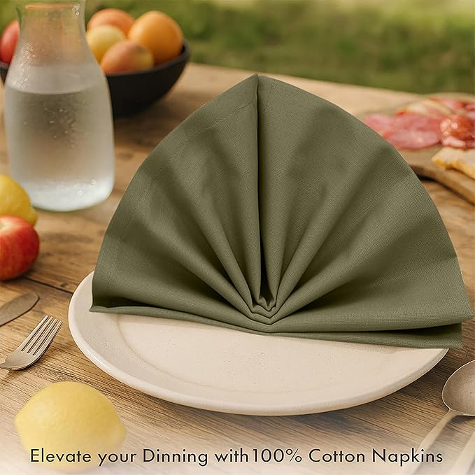 Ruvanti Cloth Napkins Set of 12, 100% Cotton High GSM 18x18 Inches Soft, Washable, Highly Durable & Absorbent, Perfect for Parties, Christmas, Thanksgiving Dinners – Capulet Olive
