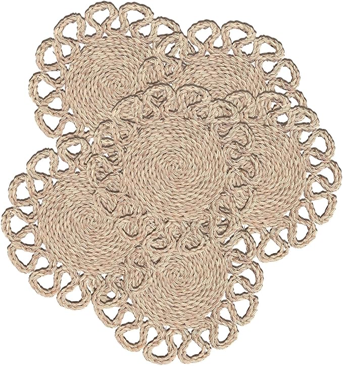 Laquedecraft 13.8" Set of 6 Seagrass Placemats | Boho Woven Rattan Table Mats | Farmhouse Wicker Spring Plate Chargers Like Water Hyacinth, Seagrass for Wedding, Party, Christmas, Events