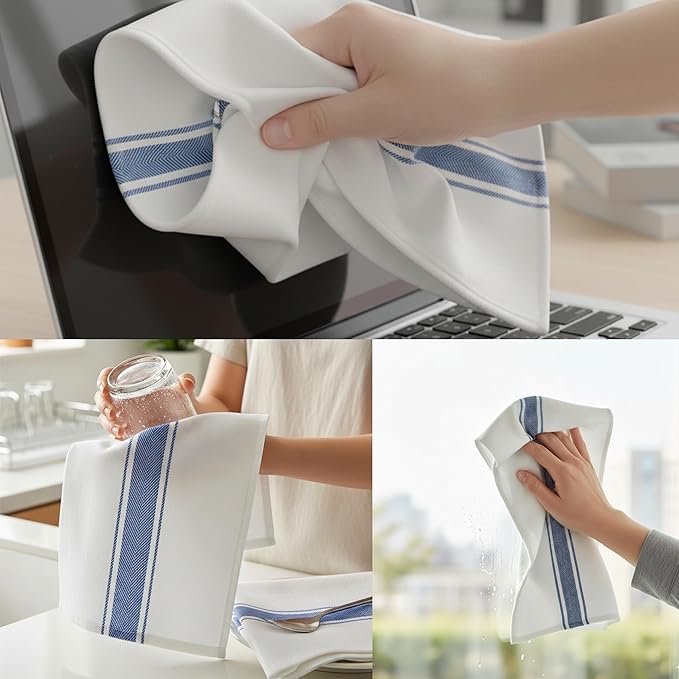 Kitchen Towels| Tea Towel for Craft| Cotton Dish Towels| Reusable Bulk Cleaning Cloths Blue Hand Towels| Soft Super Absorbent Quick Dry Dish Rags Machine Washable 6 Pack 15" x 25"
