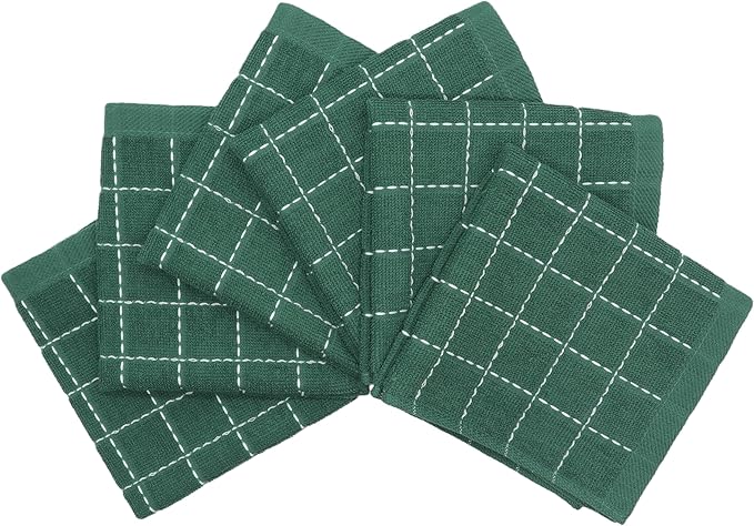 Cotton Terry Dish Cloths, Absorbent Dish Towels for Kitchen Drying, Soft Wash Cloths Multipurpose Dish Rags for Washing Dishes, 12 x 12 Inches, Set of 6 (Dark Green)