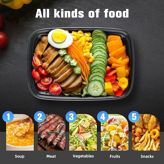 50 Pack (100-Piece) 28oz Meal Prep Containers, 50 Pack (100-Piece) Rectangle,BPA-Free, Food Safe & Leakproof Reusable Plastic Food Storage – Microwave Safe, Stackable Takeout Boxes