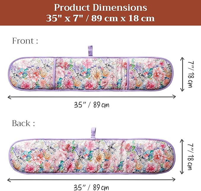 Maison d' Hermine Double Oven Mitts 100% Cotton 7"x35" Double Oven Mitt Heat Resistant BBQ Cooking Gloves with Loop Baking Grilling Gifts for Mothers Day Spring Summer (Floral Love)
