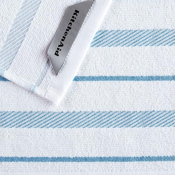 KitchenAid Albany Dishcloth 8 Pack Set, Blue Velvet/White, 12"x12"