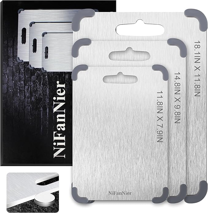 Titanium Cutting Board, 2026 New Upgrade 100% Pure Titanium Cutting Boards for Kitchen,Latest Thickened Version Thickness 0.06IN, Double-Sided Available Belt Guard Angle (18.1IN X 11.8IN)