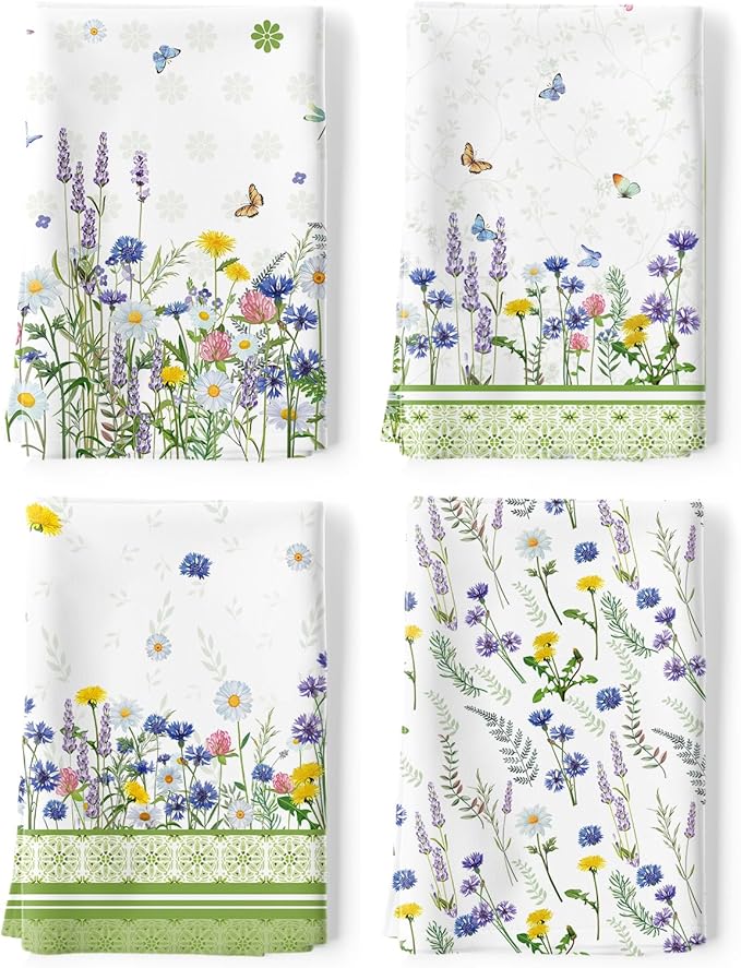 Wildflower Tea Towels, Cotton Kitchen Towel 18.9 × 27.5 inch, Quick Drying Dish Cloth for Party Anniversary Holiday Decoration, Housewarming Gifts for Mom