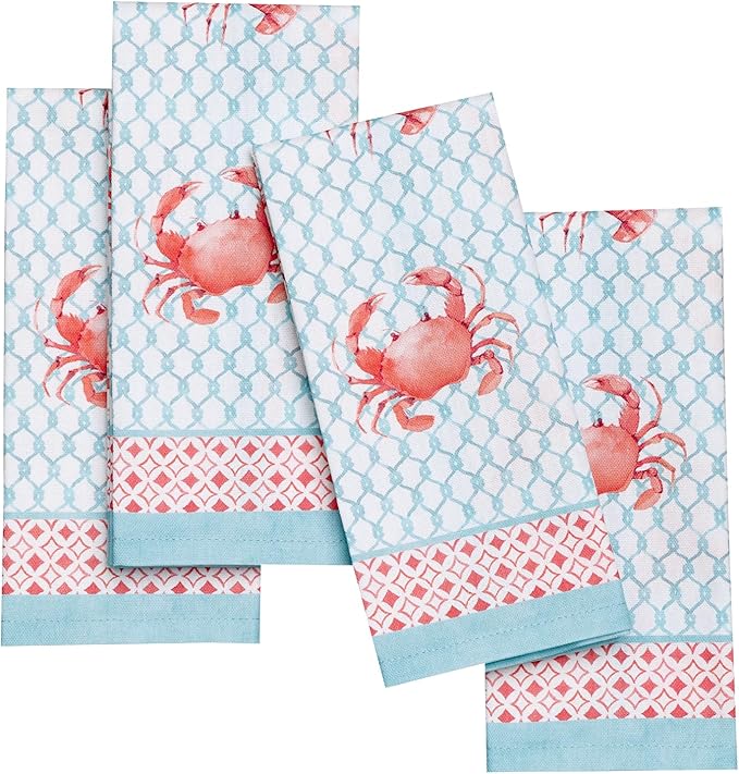 Maison d' Hermine Cloth Napkins Set of 4 100% Cotton Everyday Reusable Square Napkins Cloth Washable Dinner Party Wedding Restaurant Gifts for Mothers Day Spring/Summer (Lobster Love, 18" x 18")
