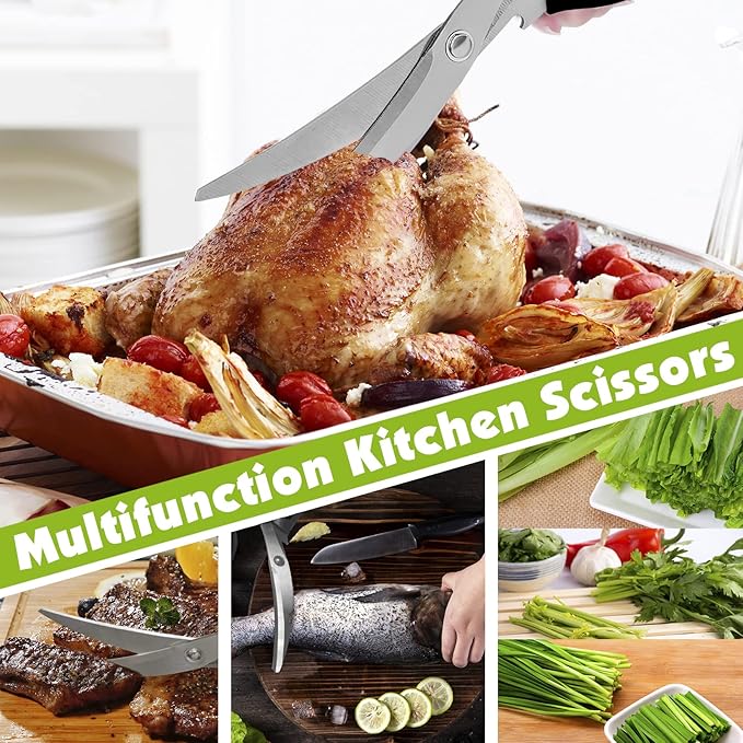 Kitchen Scissors, Korean Barbecue Scissors and Tongs Set,Kitchen Sheras for Meat Cutting, Chicken, Vegetables,Stainless Steel Non-slip Serrated Sharp BBQ Multipurpose Kitchen Sheras Tongs