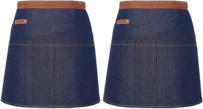 KPD Denim Apron With Pockets - Adjustable Blue for Kitchen, BBQ, and Garden - Work Apron for Men and Women