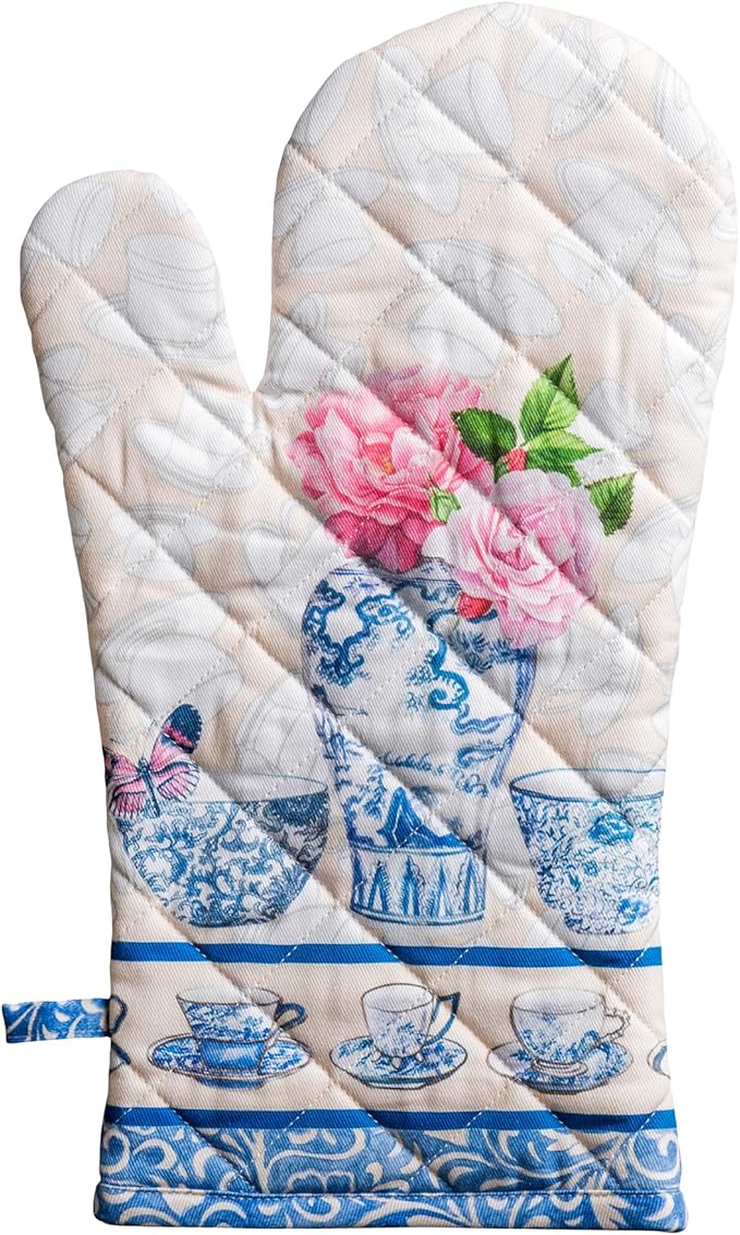 Maison d'Hermine Oven Gloves 100% Cotton Oven Mitt 7" x 13" with Loop Heat Resistant BBQ Cooking Gloves Baking Grilling Gifts for Mothers Day Spring/Summer (Pack of 1, Canton)