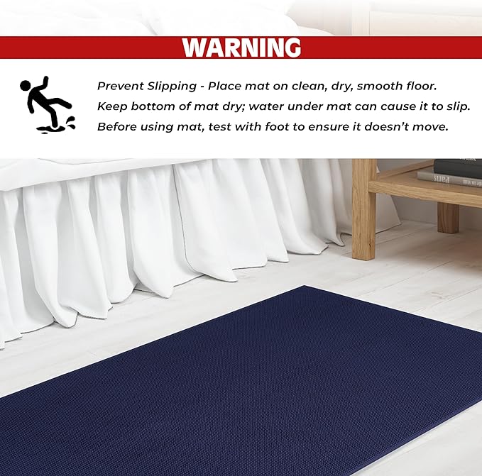 Cotton Paradise 100% Cotton Non Slip Bath Mats for Bathroom, 17x24 inch Soft Absorbent Quick Dry Machine Washable Floor Bath Mat, Navy Blue