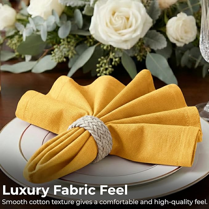 Ramanta Home Mustard Cotton Dinner Napkins Set of 12, 18x18 Inch 100% Cotton Cloth Napkins, Reusable Fabric Table Napkins for Everyday Dining, Parties, Weddings, Spring & Easter Table Décor Washable