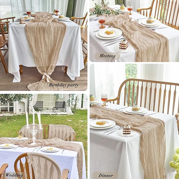 IVAPUPU 6 Pcs Cheesecloth Table Runner - 10ft Nude Spring Boho Gauze Cheese Cloth Table Runners for Baby Shower Decorations Wedding Party Garden Farmhouse Decor