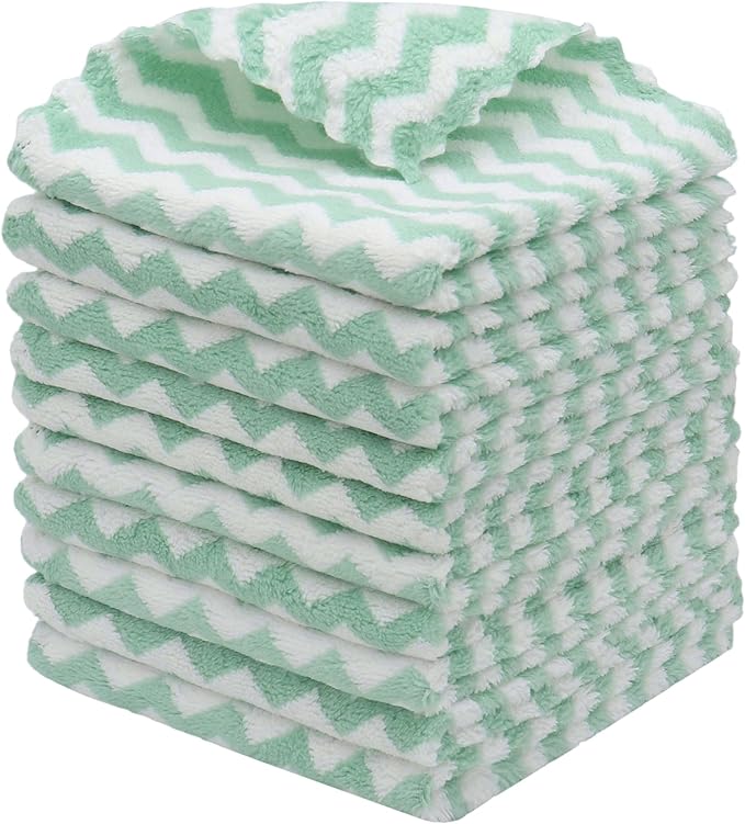 Microfiber Cleaning Cloth Lint Free Cleaning Rags, 10 Pack Fast Drying Dish Rags for Cleaning, Super Absorbent Kitchen Dish Cloths for Wash Dishes,12 in x 12 in (Green)