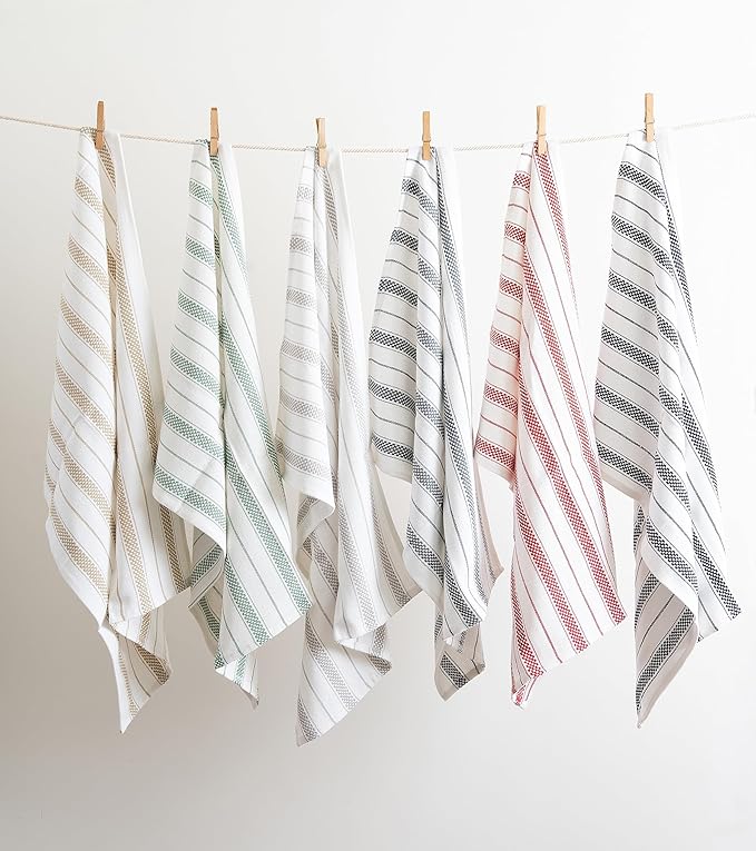 Kitchen Towels Set – Pack of 3 (20’’ x 30’’) Extra Large Premium Cotton Dish Towels for Kitchen – Chain Stripe Towels – Absorbent – 100% Cotton – with Hanging Loop – Black