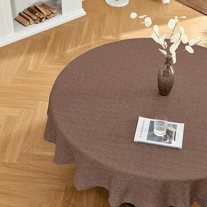 BALCONY & FALCON Round Tablecloth Washable Wrinkle Resistant and Water Proof Table Cloth Decorative Linen Fabric Tablecloths for Dining Party Kitchen Wedding and Outdoor Use(Brown, 70" Round)