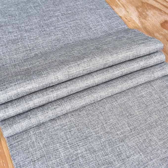 NEWISHER Farmhouse Rustic Table Runner Solid Grey Rectangular Table Runners Faux Linen Table Runner for Everyday Use Kitchen Dining Party Table 13x48 Inch