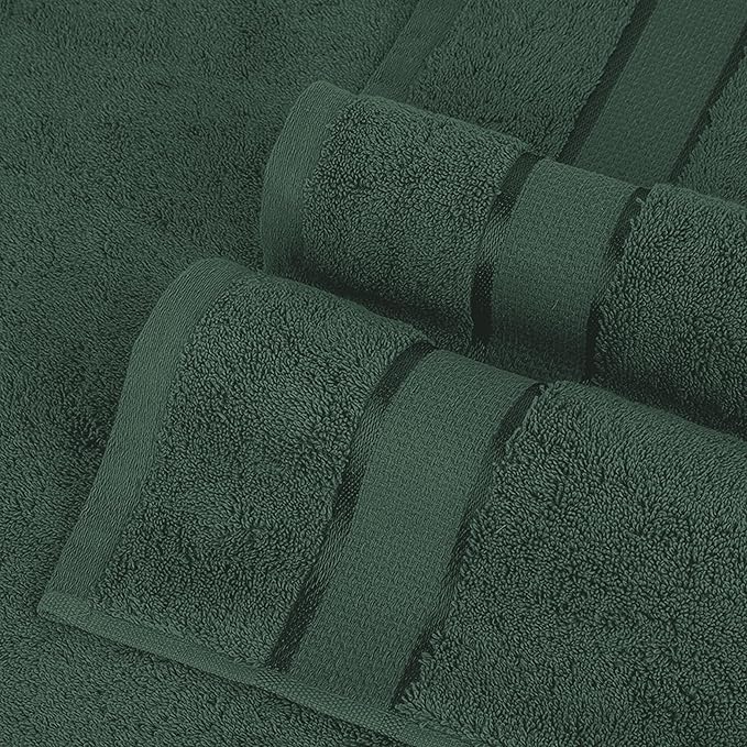 Elegant Comfort Premium Cotton 8-Piece Towel Set, Includes 4 Washcloths, 2 Hand Towels and 2 Bath Towels, 100% Turkish Cotton - Highly Absorbent and Super Soft Towels for Bathroom, Hunter Green