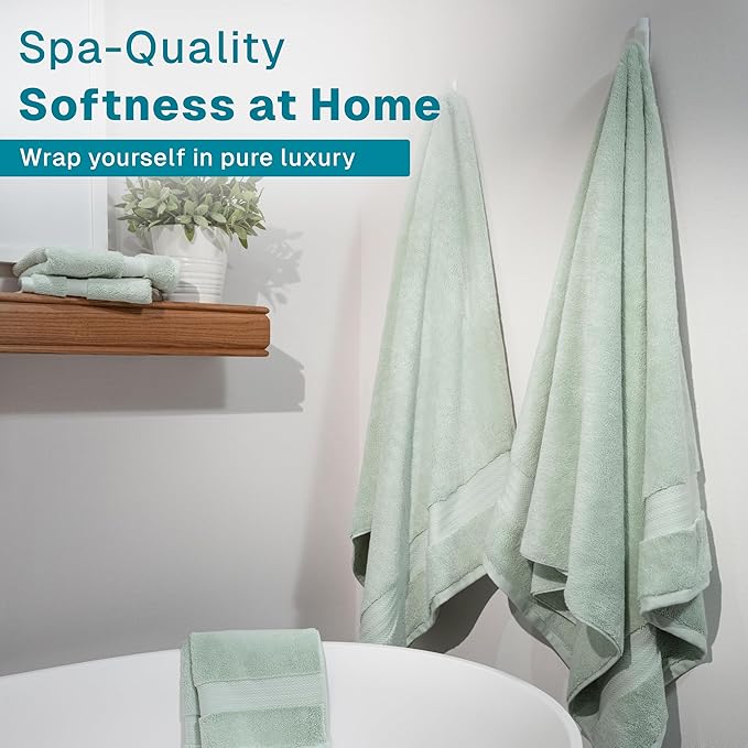 Fabdreams 100% Organic Cotton Bath Towel Set of 6 700 GSM Hotel Premium Plush Absorbent Soft Durable Skin-Friendly Spa Quality Bathroom Comfort with 2 Bath 2 Hand Towels and 2 Wash Cloths Green
