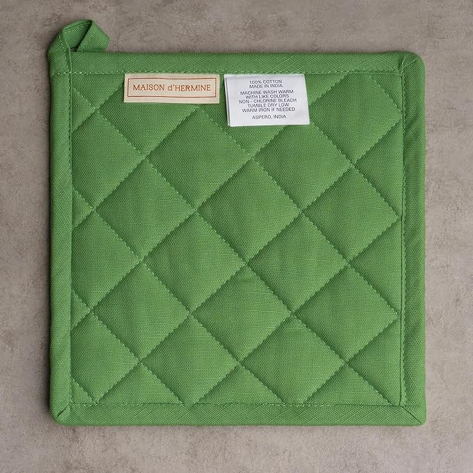 Maison d' Hermine Pot Holders 100% Cotton Heat Resistant Potholders 8" x 8" Hot Pads with Loop BBQ Cooking Baking Gifts for Mothers Day Handling Hot Pans Spring/Summer (Pack of 2, Basse Cour)