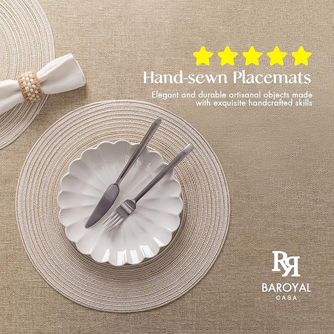 Round Placemats Set of 8 Woven Placemats Washable Braided Table Mats for Dining Table Heat Resistant Non-Slip Circle Place Mats(Cream)