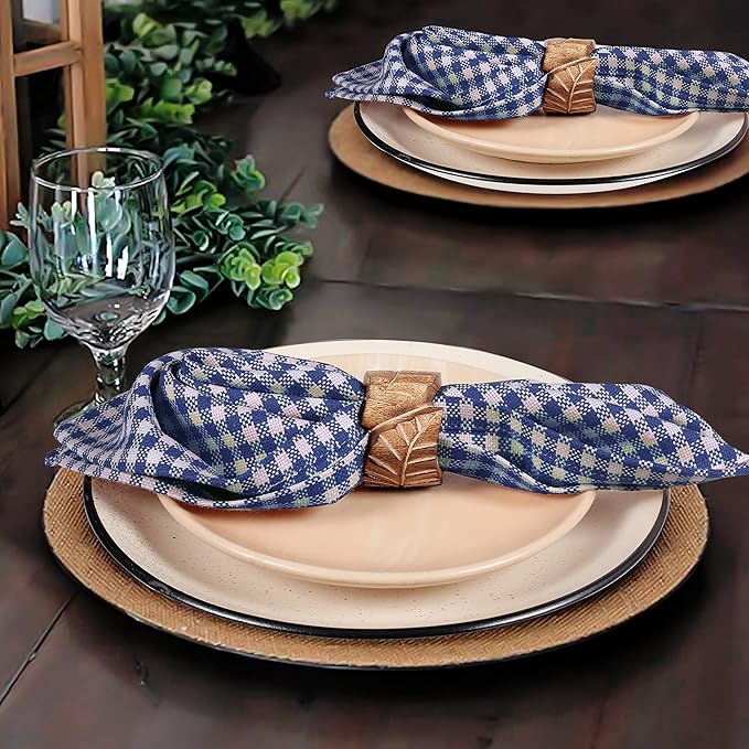 Native Fab Gingham Cloth Napkins 16x16 inches, 100% Cotton Dinner Napkins with Checks, Set of 12, Machine Washable Cloth Napkins, Soft Breathable Absorbent, Blue White